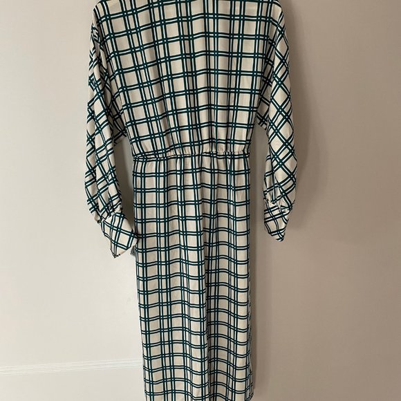 Zara Green and White Windowpane Silk Midi Dress XS - Picture 4 of 6